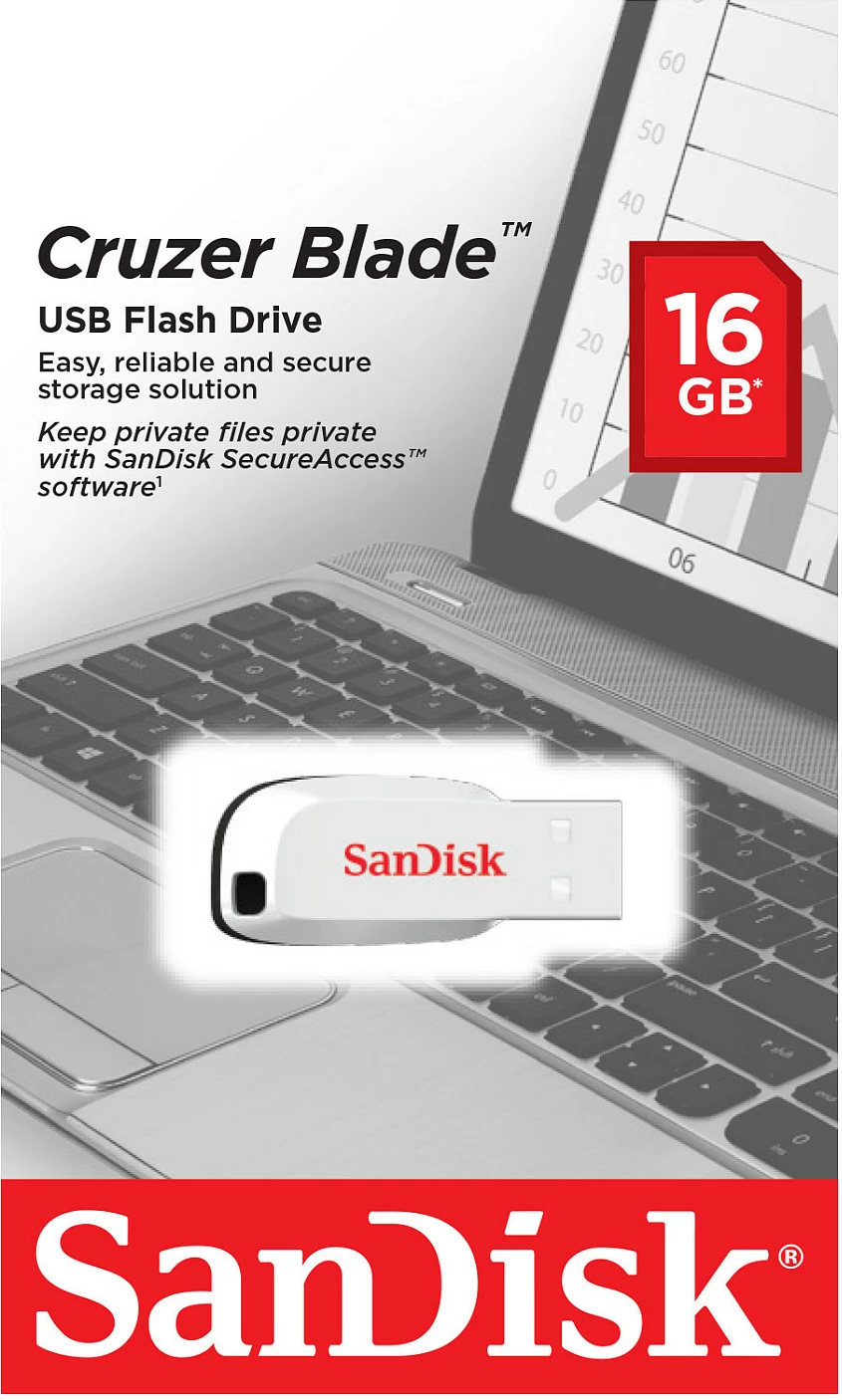 USB Sandisk Cruzer Blade 16GB, USB 2.0, bardhë