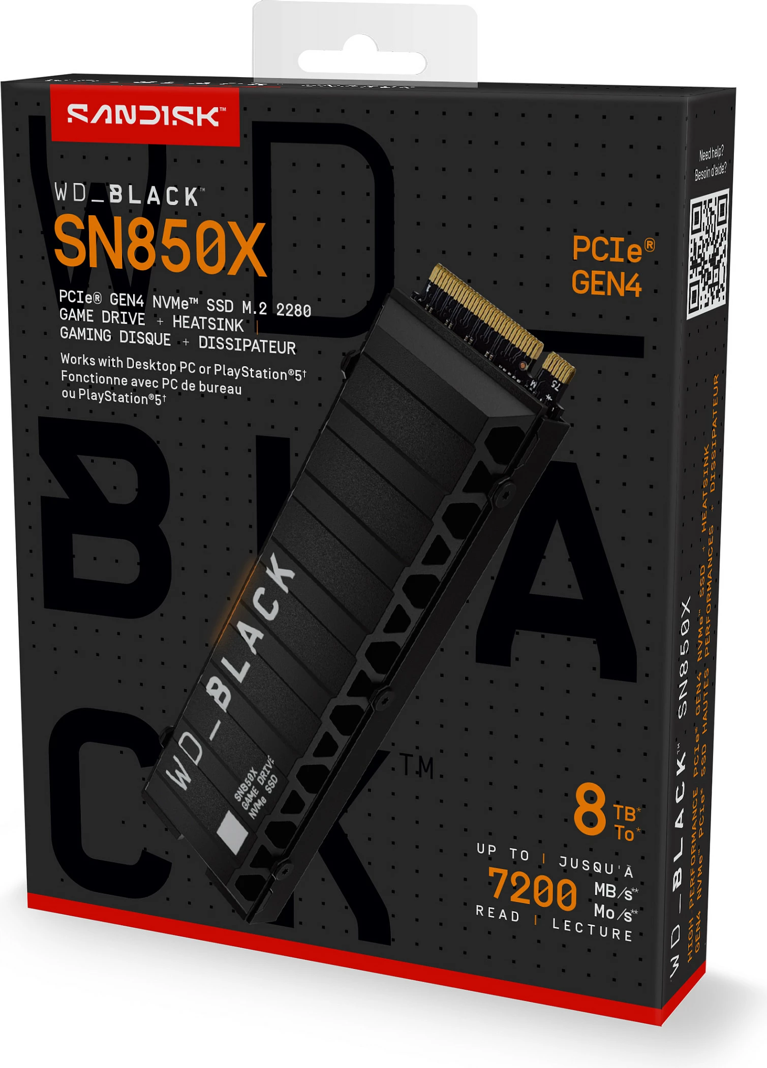 SSD i brendshëm SanDisk WD_BLACK SN850X, M.2 NVMe PCIe 4.0, 8TB, me heatsink, i zi