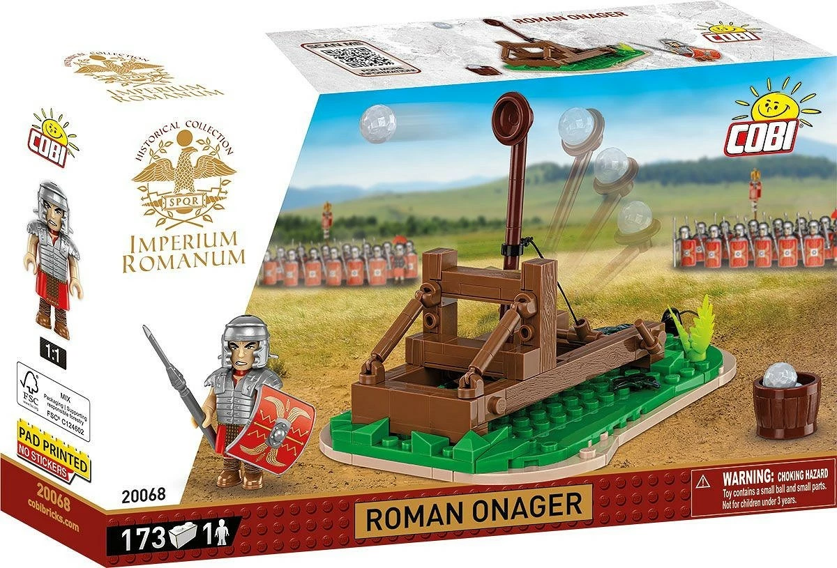 Set lodrash ndërtimi Cobi Klocki Imperium Romanum Blocks Katapult Onager, 173 blloqe, me figurë legjionari
