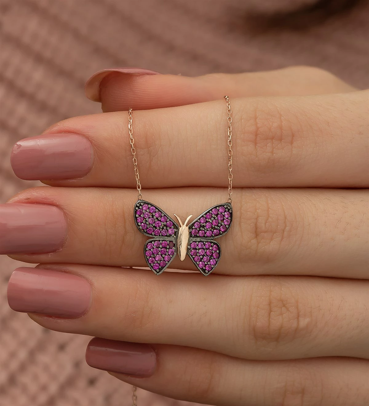 Qafore argjendi, ngjyrë rozë e artë dhe fuchsia, flutur, Jumeon, NRZ1061