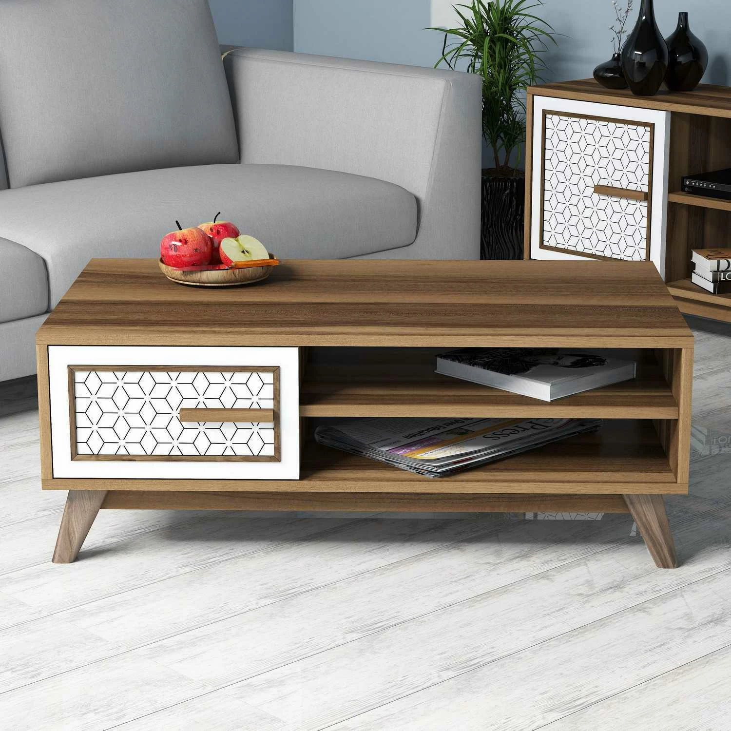 Tavolinë për kafe Skye Decor, Ayla, ngjyrë arre dhe e bardhë
