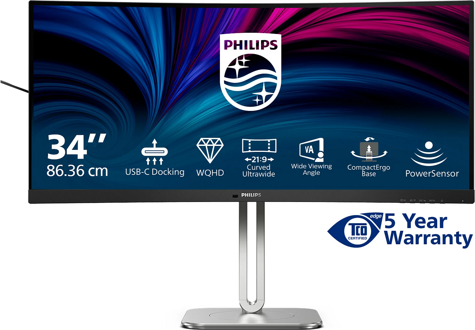 Monitor Philips 34B2U5600C/00, 34 inç, Dual QHD, LCD, USB-C, Gri