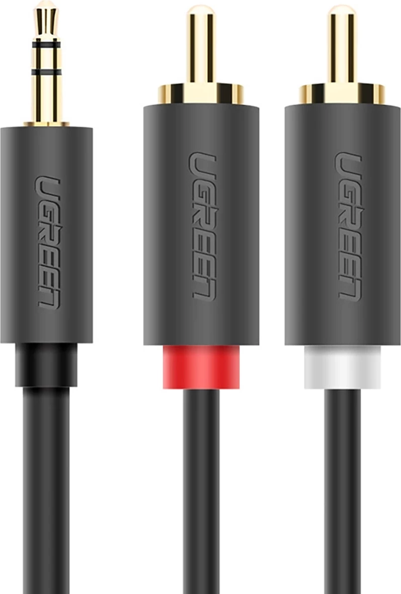 Kabllo audio Ugreen AV102 10510, 2m, mini jack 3.5mm në 2RCA, Gri