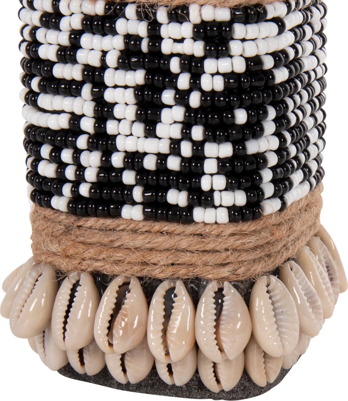 Statujë tavoline SUMBA FH4311 prej guri të zi Paras, me rruaza dhe litar Seagrass, 7x7x17H cm