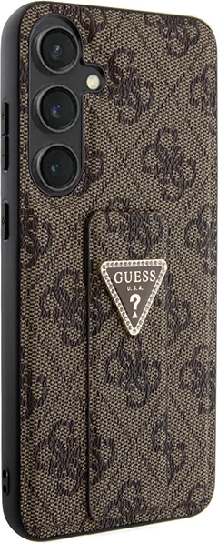 Mbështjellës Guess Grip Stand 4G Triangle Strass për Samsung Galaxy S24+, kafe