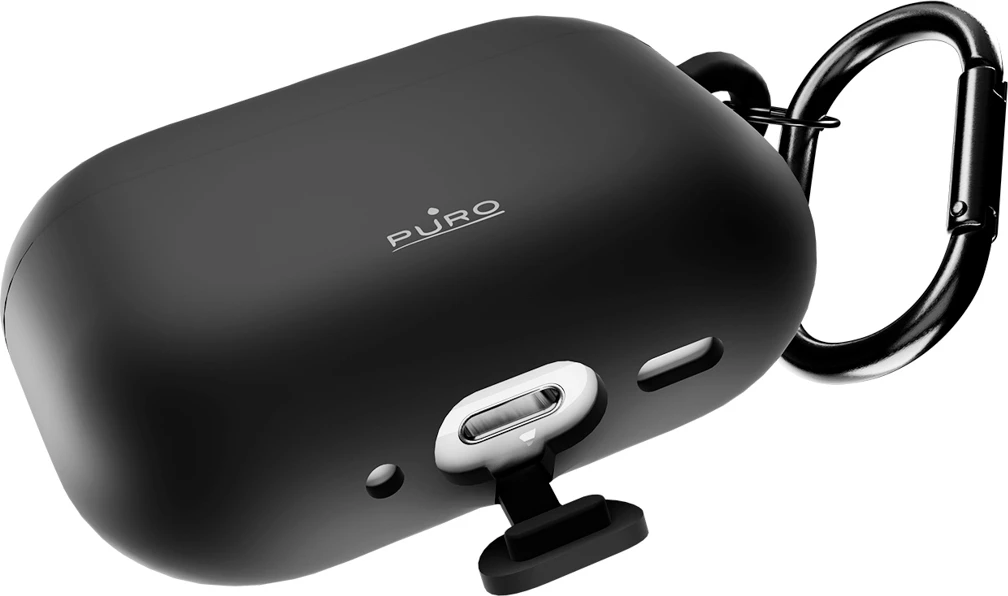 Mbështjellës silikoni Puro Icon për AirPods Pro 3, me karabinë, i zi, në kuti