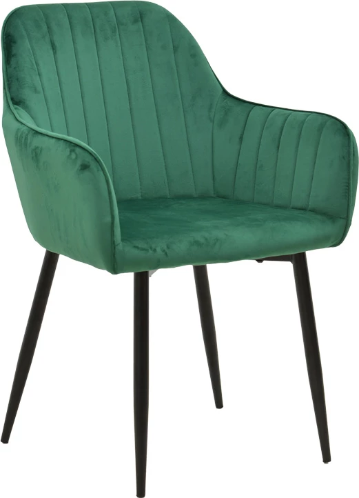 Karrige me krahë Noor, kadife e gjelbër, këmbë metalike të zeza, set prej 2 copash, 58x58x86cm