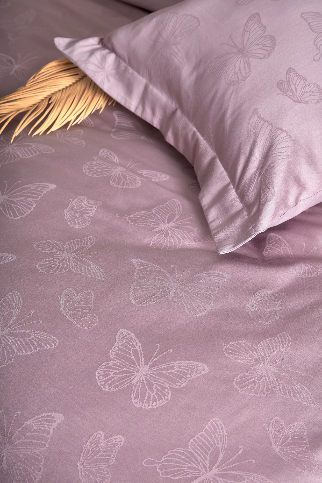 Set mbulesë për jorgan dopio, satin, L'essentiel, Kelebek, vjollcë