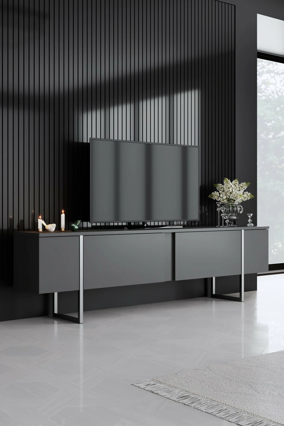 Set mobiljesh për dhomë dite, Hanah Home Luxe, antracit, argjend
