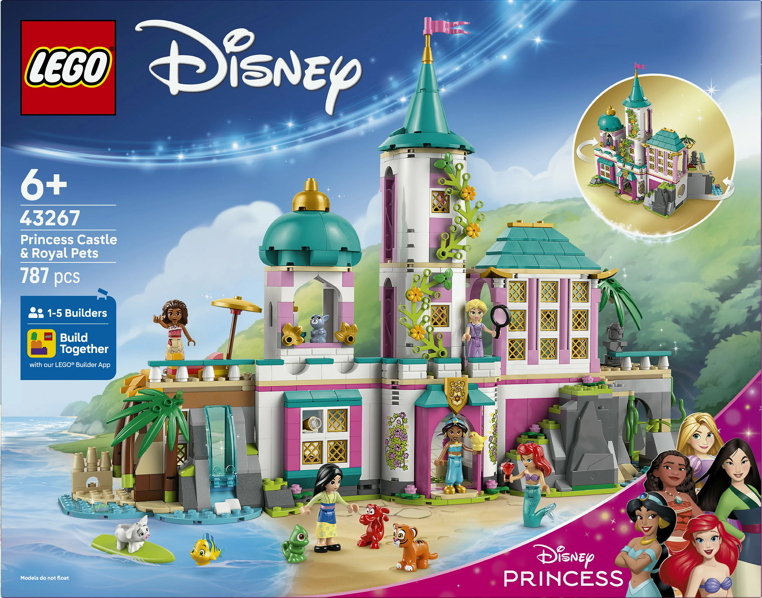 Set ndërtimi LEGO Disney Princess 43267 Princess Castle & Royal Pets, 787 copë, shumëngjyrësh