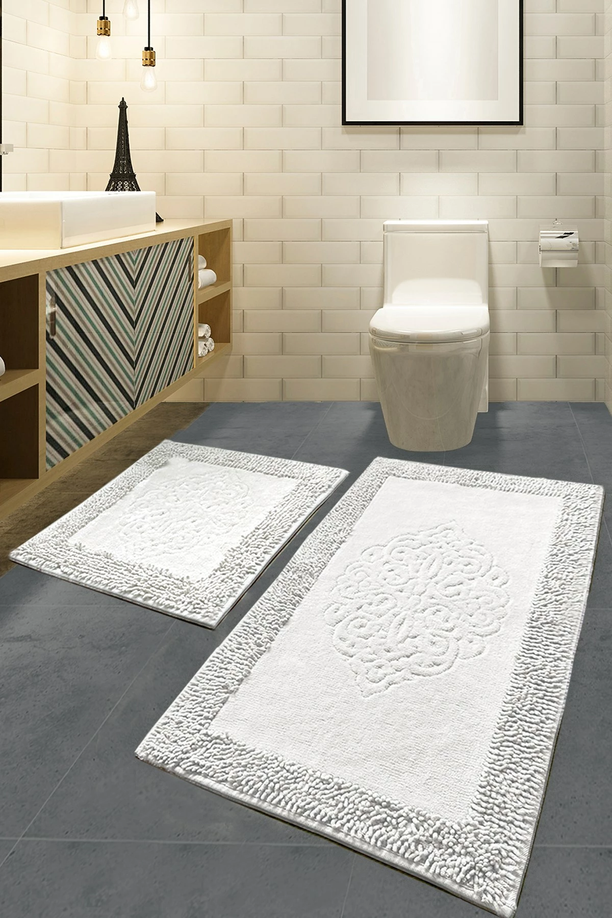 Set tapetash për banjo (2 copë), Mijölnir, Piante, ecru