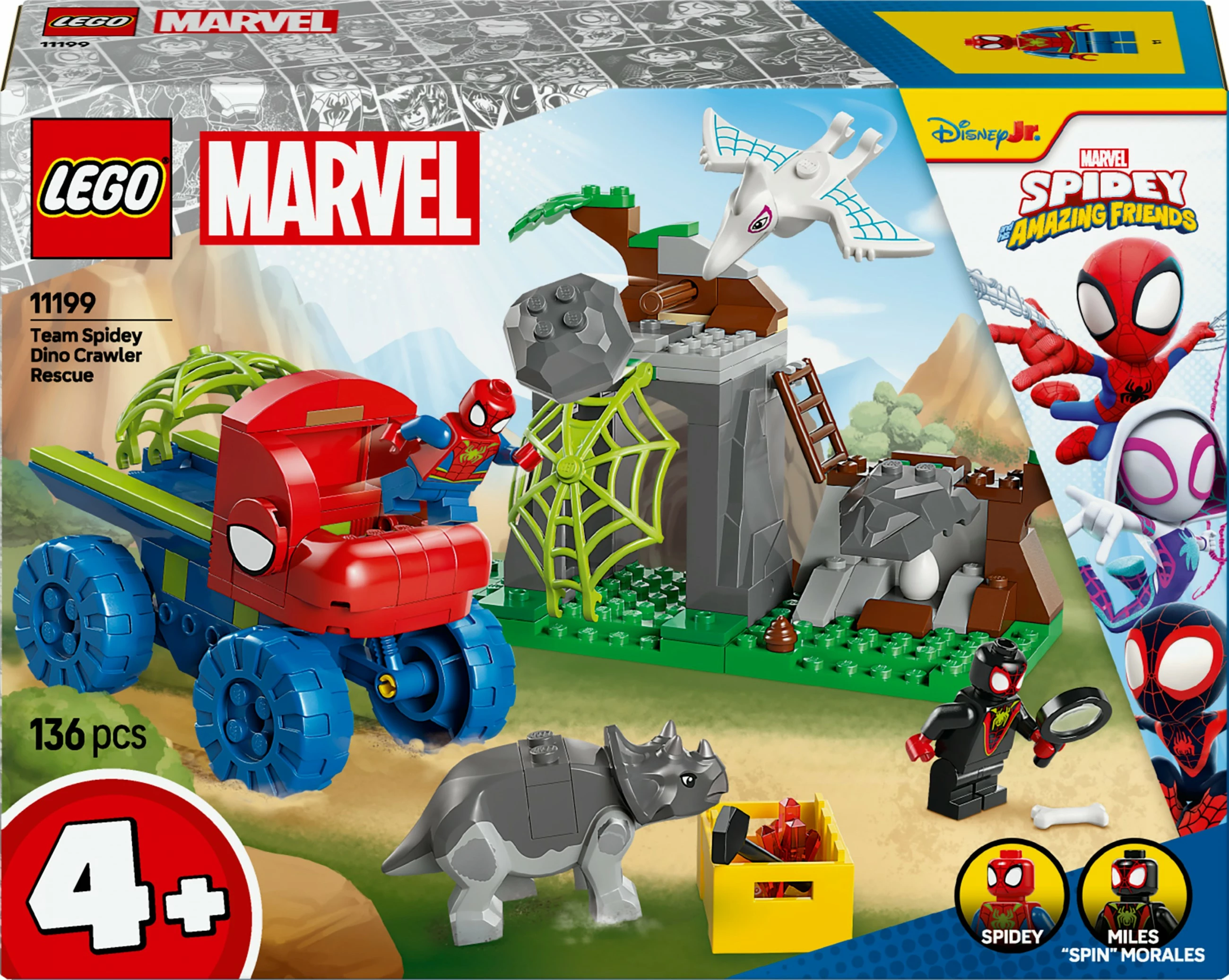 Set ndërtimi LEGO Marvel 11199 Spidey’s Team Dino Crawler Rescue, 136 pjesë, shumëngjyrëshe