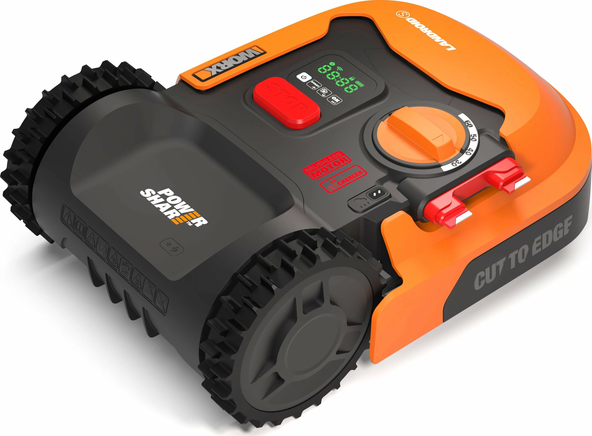 Robot kositës bari Worx Landroid S250 WR168E, 250 m², bateri 2 Ah, Wi‑Fi/Bluetooth, portokalli/zi