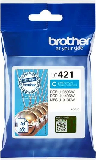Patron boje, Brother LC421C, rendiment rreth 200 faqe, kompatibil DCP-J1050DW/DCP-J1140DW/MFC-J1010DW, cyan