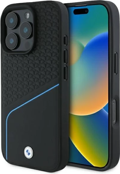 Mbështjellës BMW Sign Leather Textured And Line MagSafe për iPhone 16 Pro Max, i zi