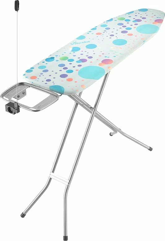 Tavolinë hekurosjeje Vileda Star Plus 163316 120×38 cm, lartësi e rregullueshme 78–96 cm, me prizë dhe mbajtëse hekuri, gri