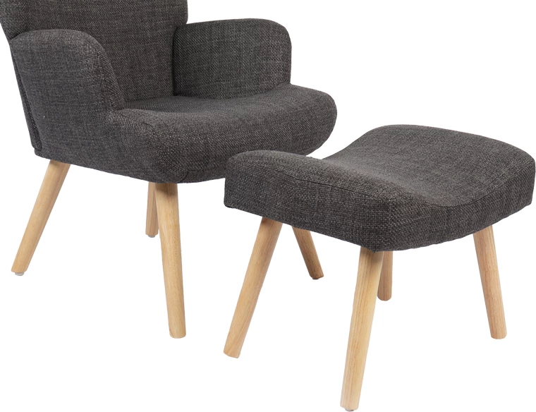 Fotelje me stolkë Gerlina, material gri e errët, këmbë ngjyrë natyrale, 71x64x94cm