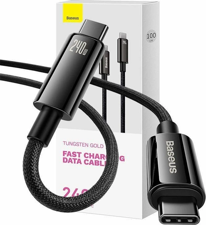Kabllo USB-C në USB-C Baseus Tungsten Gold CAWJ040001 1 m 240 W PD3.1 480 Mbps, e zezë