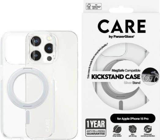 Mbështjellës PanzerGlass Kickstand Case MagSafe për iPhone 15 Pro, Silver