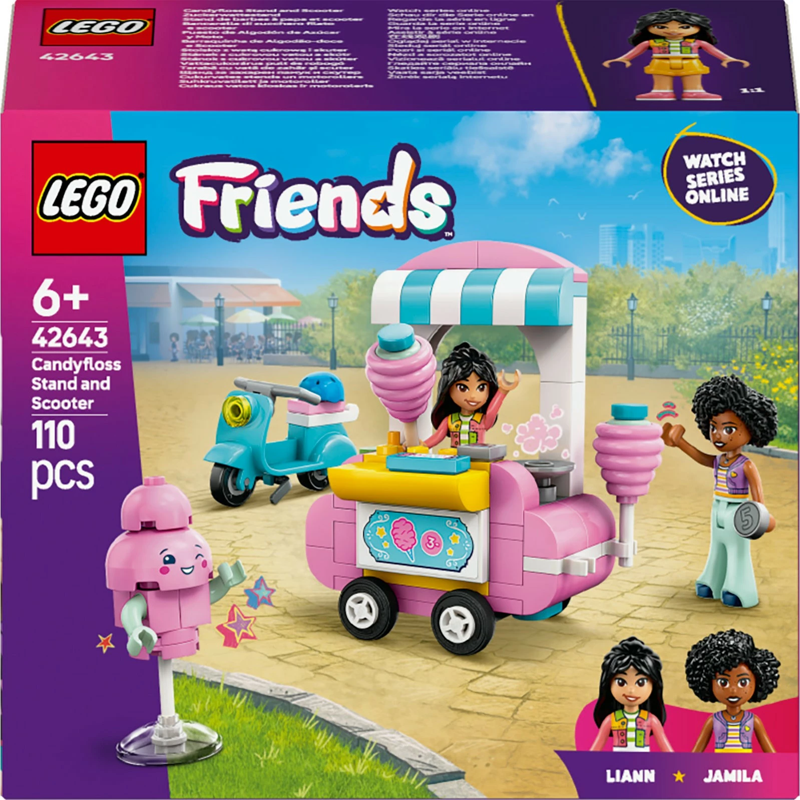 Set ndërtimi LEGO Friends 42643, kioskë sheqerka pambuku dhe skuter, 110 pjesë, shumëngjyrësh