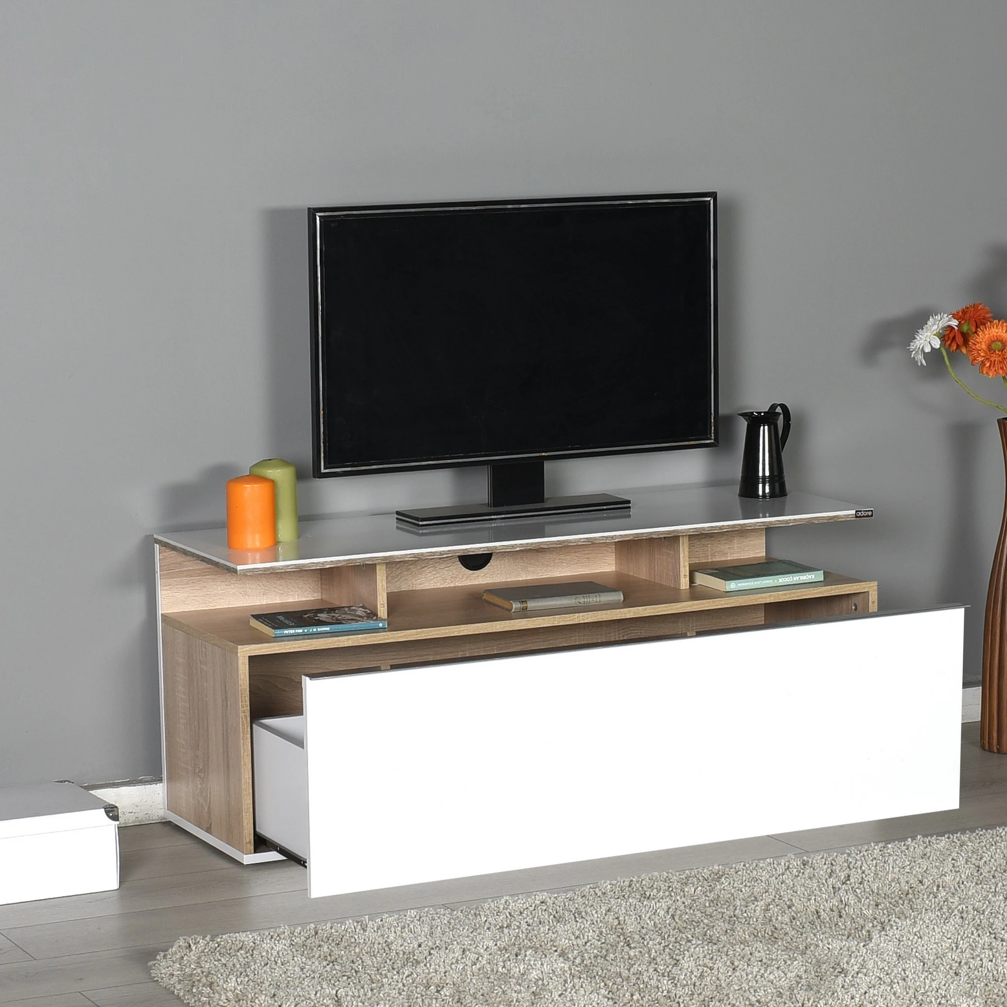 Komodë TV Hanah Home, Tvc-529-Sp-1, ngjyrë lis dhe e bardhë, 117x48x40cm
