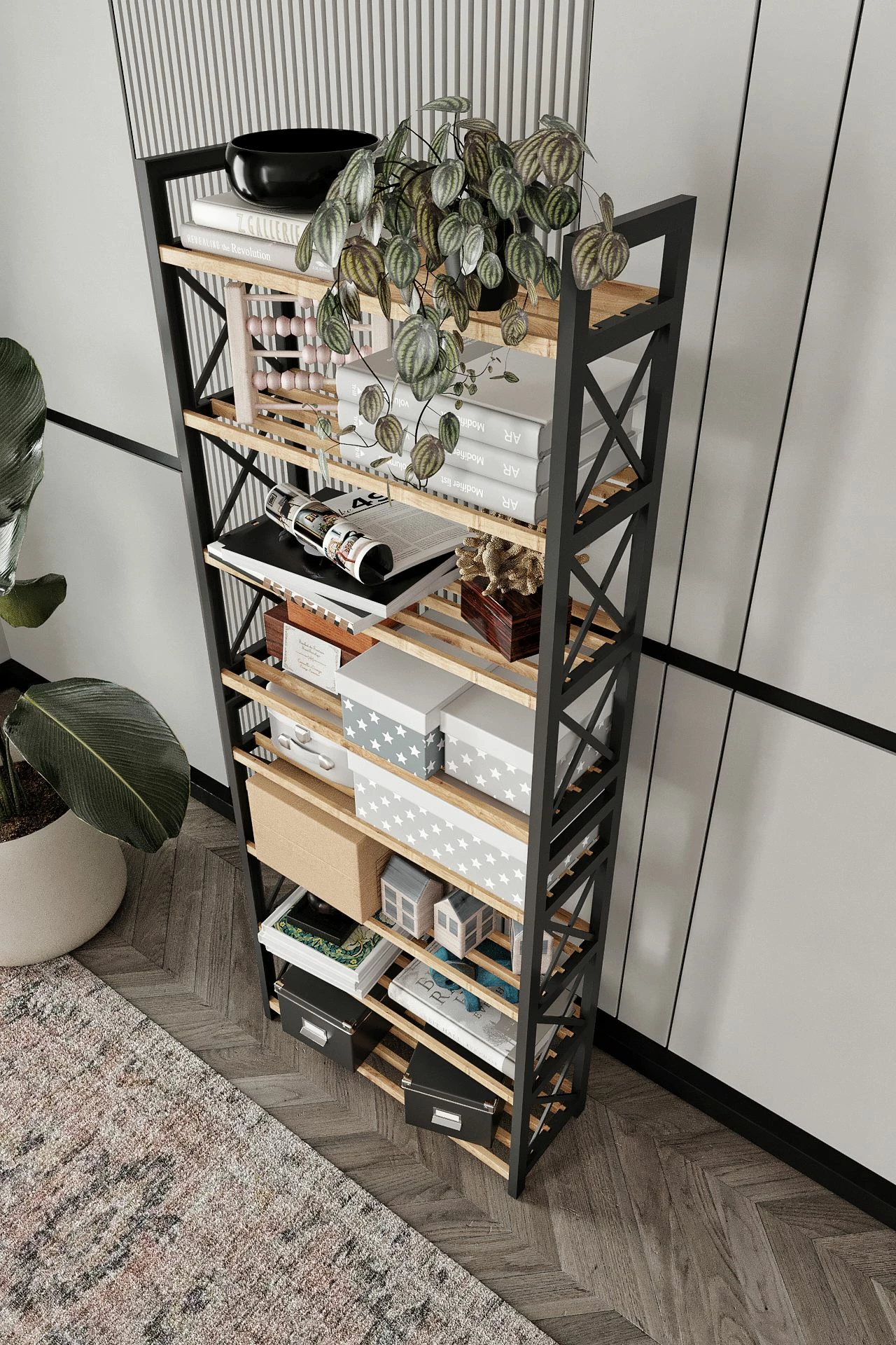 Raft multifunksional, ngjyrë e zezë, Skye Decor, plastikë, 46x128x18 cm