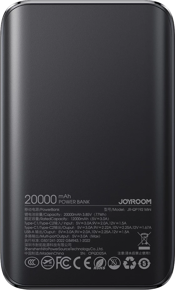 Powerbank Joyroom JR-QP192 Star Series Mini 20000mAh 22.5W me ekran digjital, e zezë