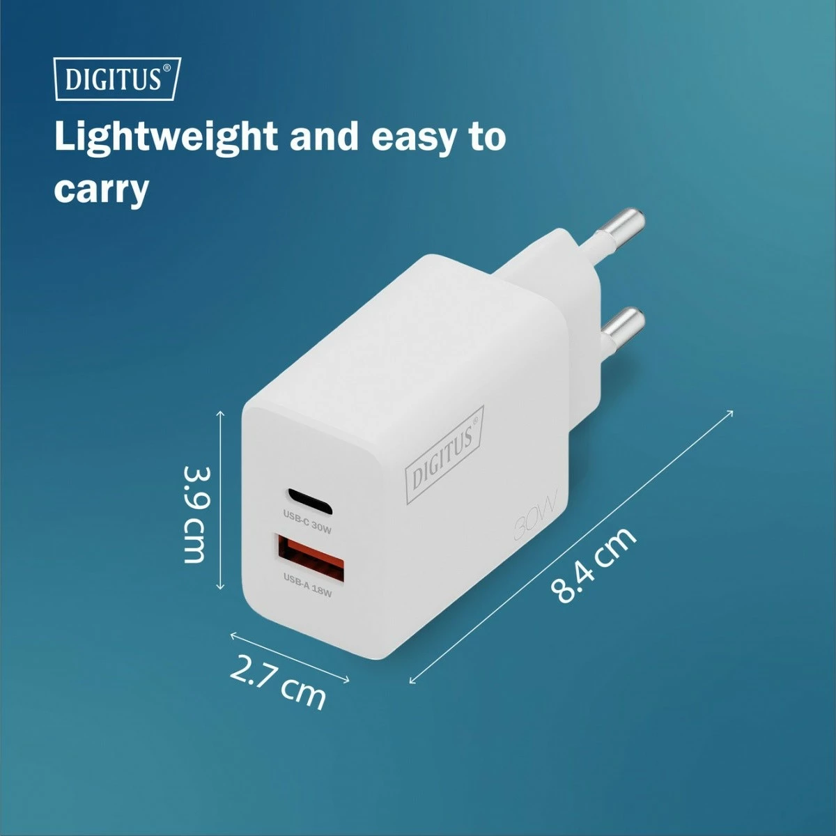 Karikues rrjeti Digitus DA-10301 GaN 30W, 1x USB-C, 1x USB-A, i bardhë