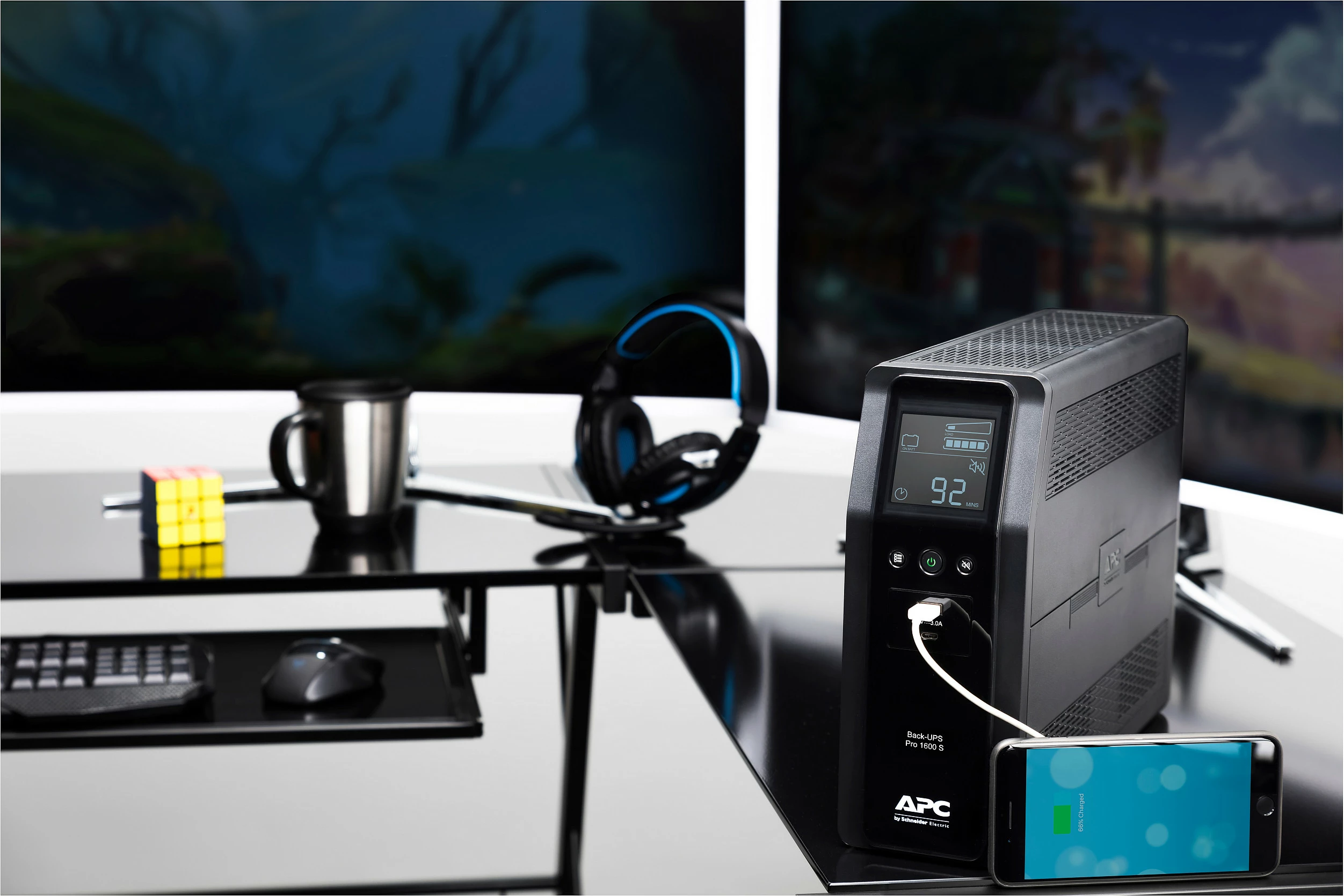 UPS APC Back-UPS Pro 1600S, 1600VA/960W, 8x IEC C13, Sine Wave, AVR, LCD, USB-A + USB-C, Mini Tower, e zezë