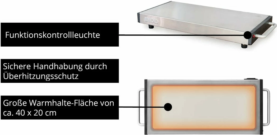 Pjatë ngrohëse UNOLD Elena 1100W, çelik inoks, e zezë