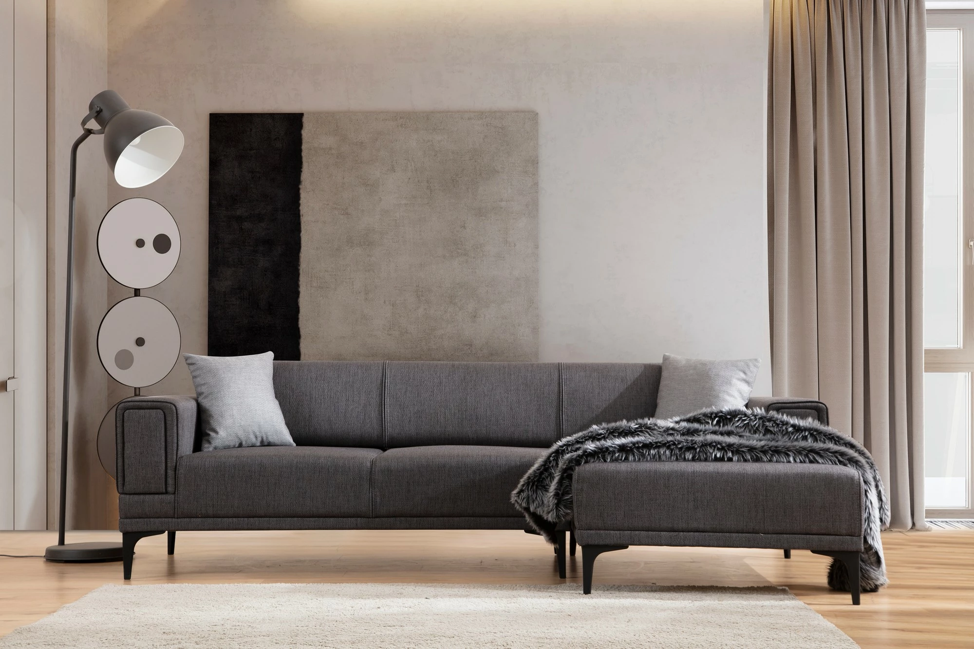 Kënd divan-krevat Atelier del Sofa, Horizon, kënd i djathtë, ngjyrë gri e errët
