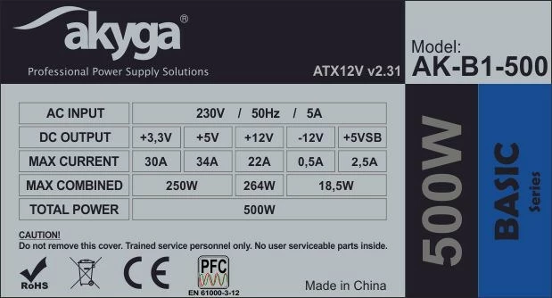 Furnizues me energji për kompjuter Akyga AK-B1-500 ATX 500W