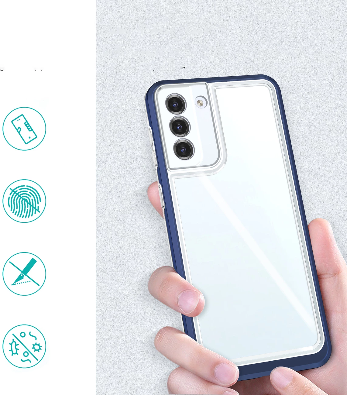 Mbështjellës Hurtel Clear 3in1 për Samsung Galaxy S23+, silikon me kornizë kaltër, Transparent