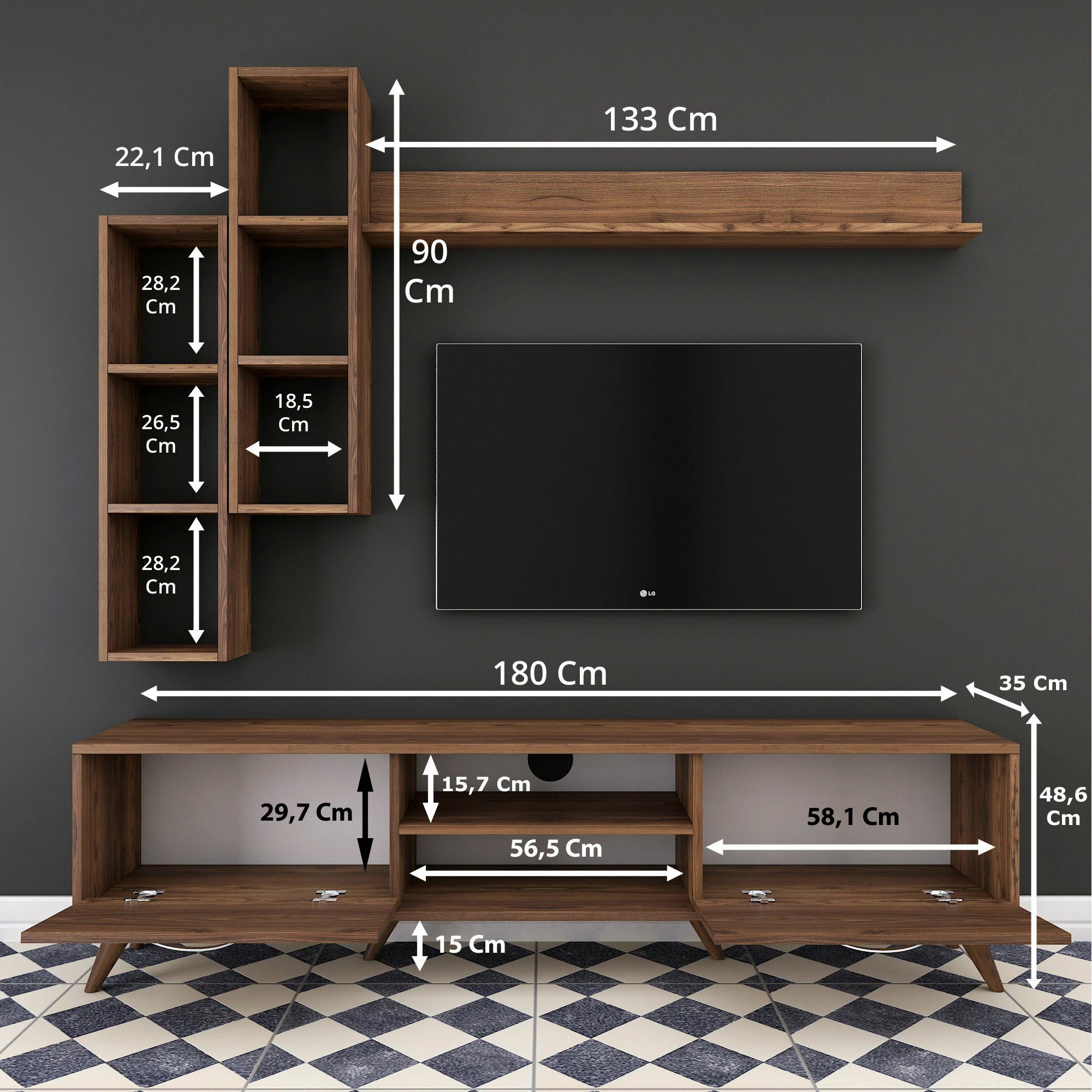 Komodë TV Hanah Home, M16 - 262, ngjyrë arre, me rafte muri