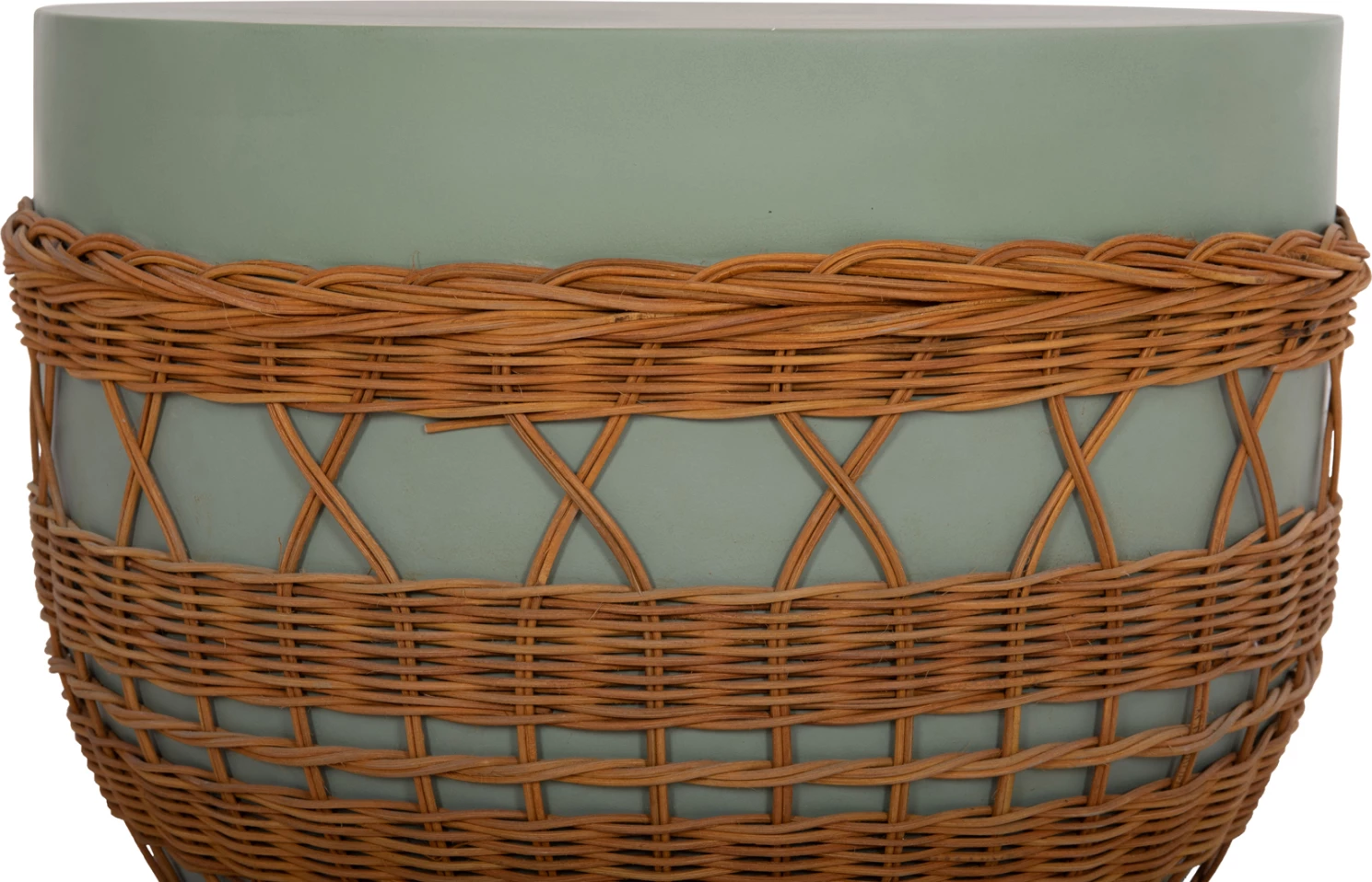 Tavolinë kafeje rrethore VILHENA, fibër-cement, ngjyrë e gjelbër, ratan natyral, FH18165, 56x47cm