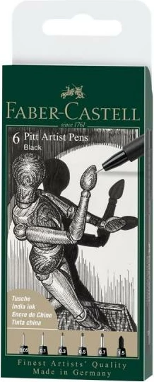 stilolaps me bojë Faber-Castell Pitt Artist Pen FC-167154, set 6 copë, e zezë