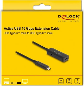 Kabllo zgjatëse aktive USB-C DeLOCK 5 m, 10 Gbps, USB 3.2 Gen 2, e zezë