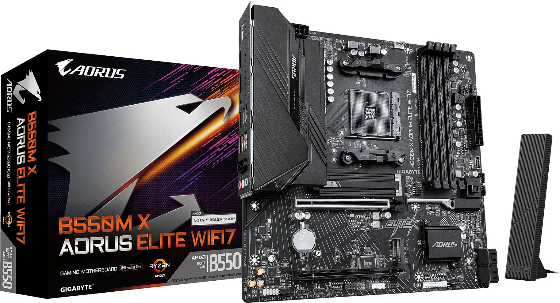Pllakë amë Gigabyte B550M X AORUS ELITE WIFI7, Socket AM4, micro ATX, 4x DDR4, 2x M.2, HDMI/DP, e zezë