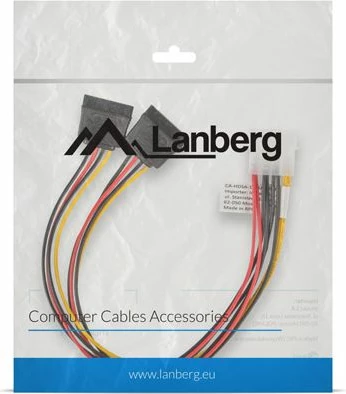 Kablë adapter energjie Lanberg Molex në 2x SATA 0.3m (CA-HDSA-11CU-0030), multikolor
