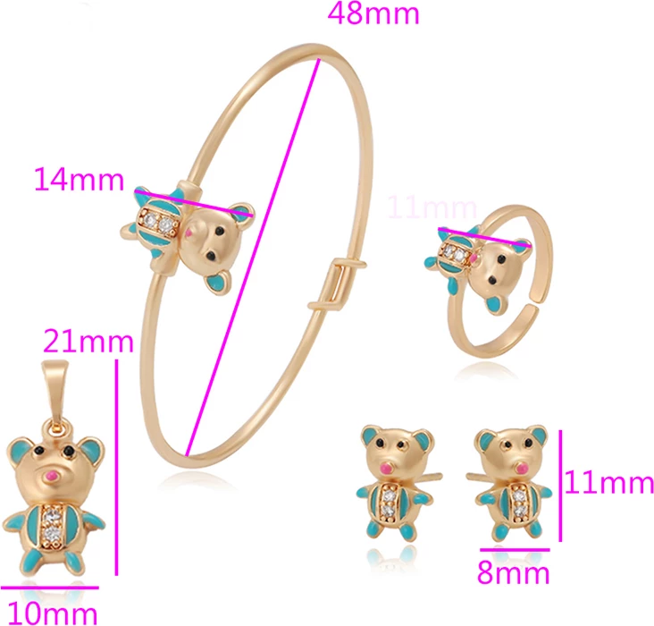 Set për fëmijë Xuping të praruara në ari 18 karatësh V2UBF - varëse + vathë + unazë + byzylyk, artë/kaltër