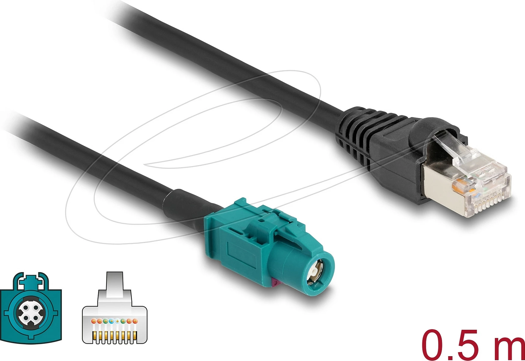 Kabllo DeLOCK 91371, HSD Z (F) në RJ-45 (M), 0.5 m, e zezë