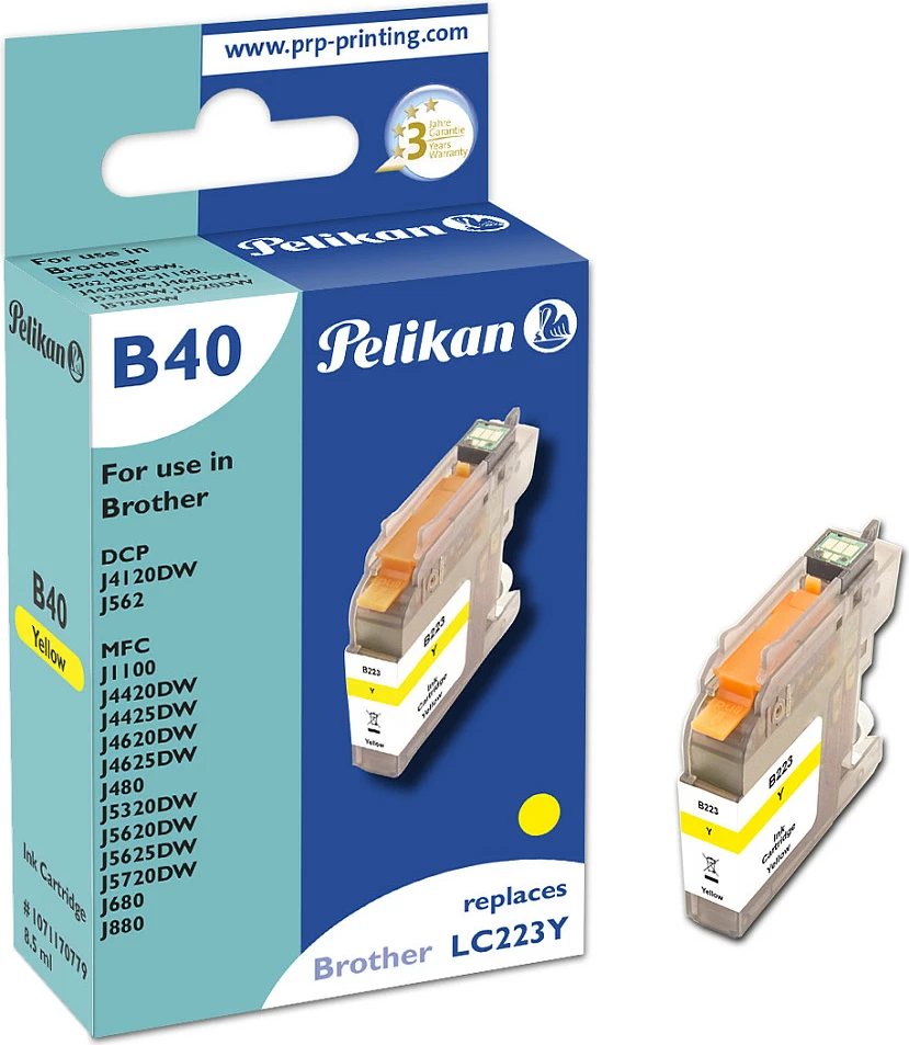Kartrixh boje Pelikan B40 kompatibil për Brother LC223Y, XL Yield, e verdhë