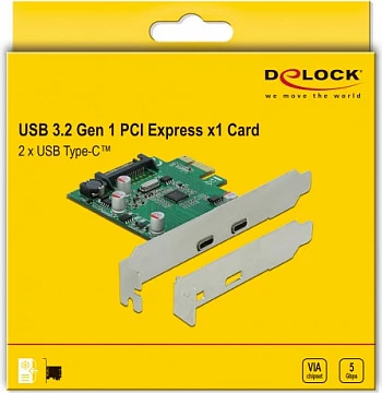 Kartelë zgjerimi PCIe DeLOCK VL805, PCIe x1, 2x USB-C USB 3.2 Gen 1, full-height/low-profile