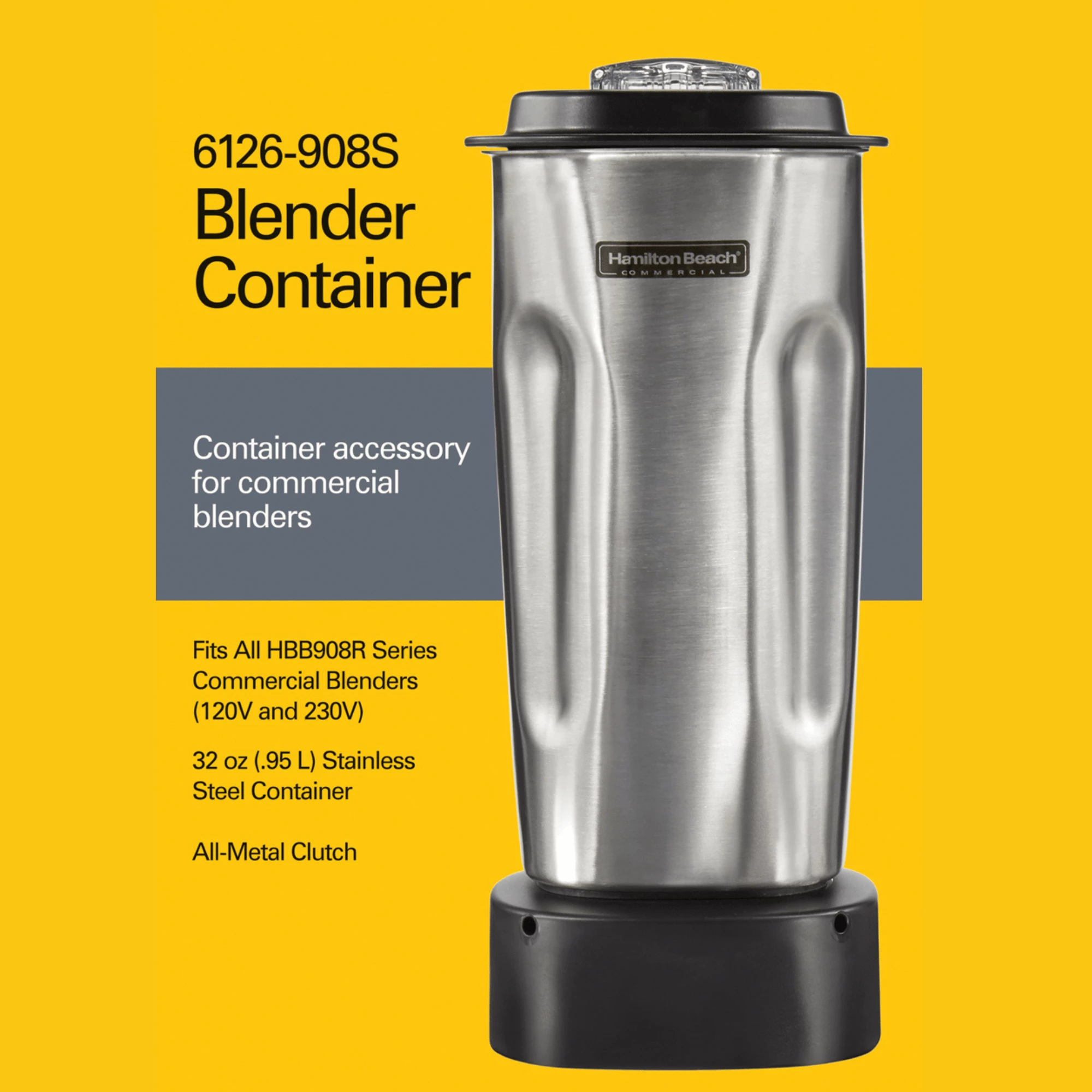 enë blenderi, Hamilton Beach Commercial, 6126-908S, 0.95L, me teh dhe kapak, argjendtë