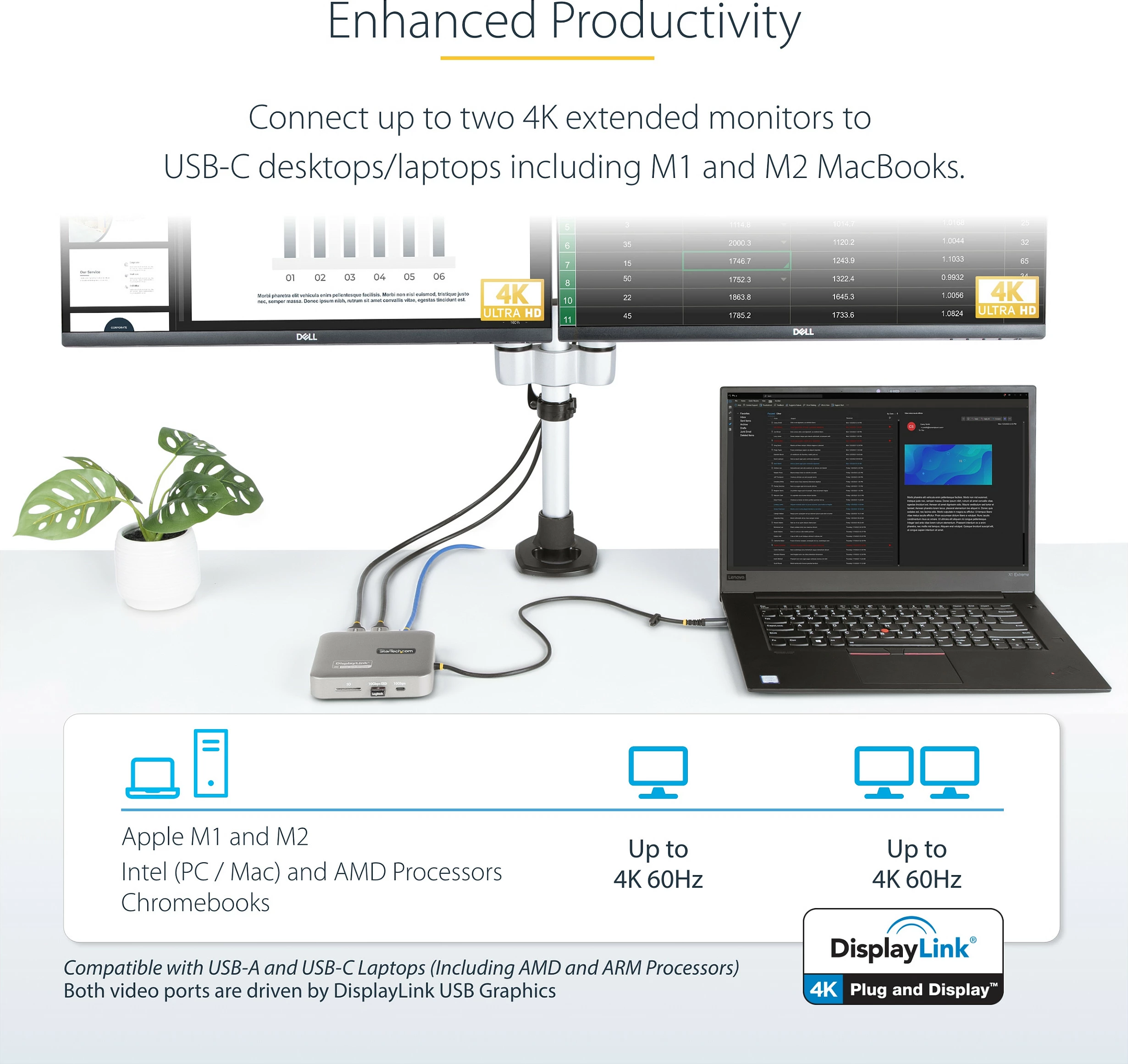 Docking station USB-C StarTech, Dual HDMI 4K 60Hz, USB-A/USB-C 10Gbps, 100W PD, GbE, SD/MMC, Space Gray