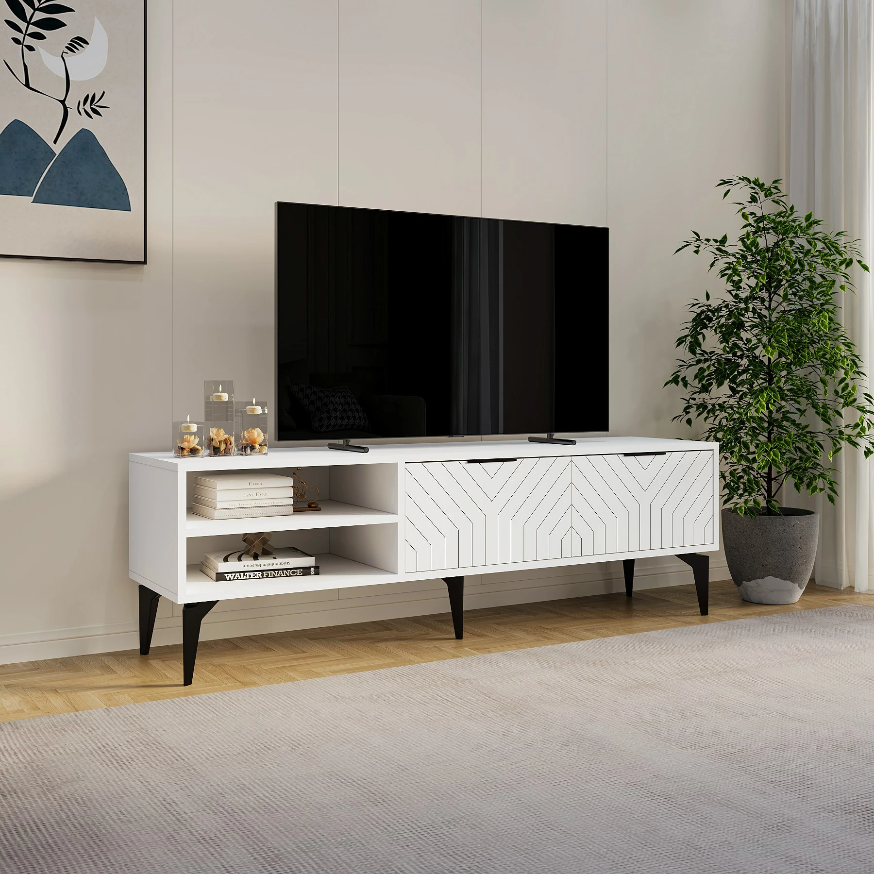 Komodë TV Skye Decor Regina, e bardhë
