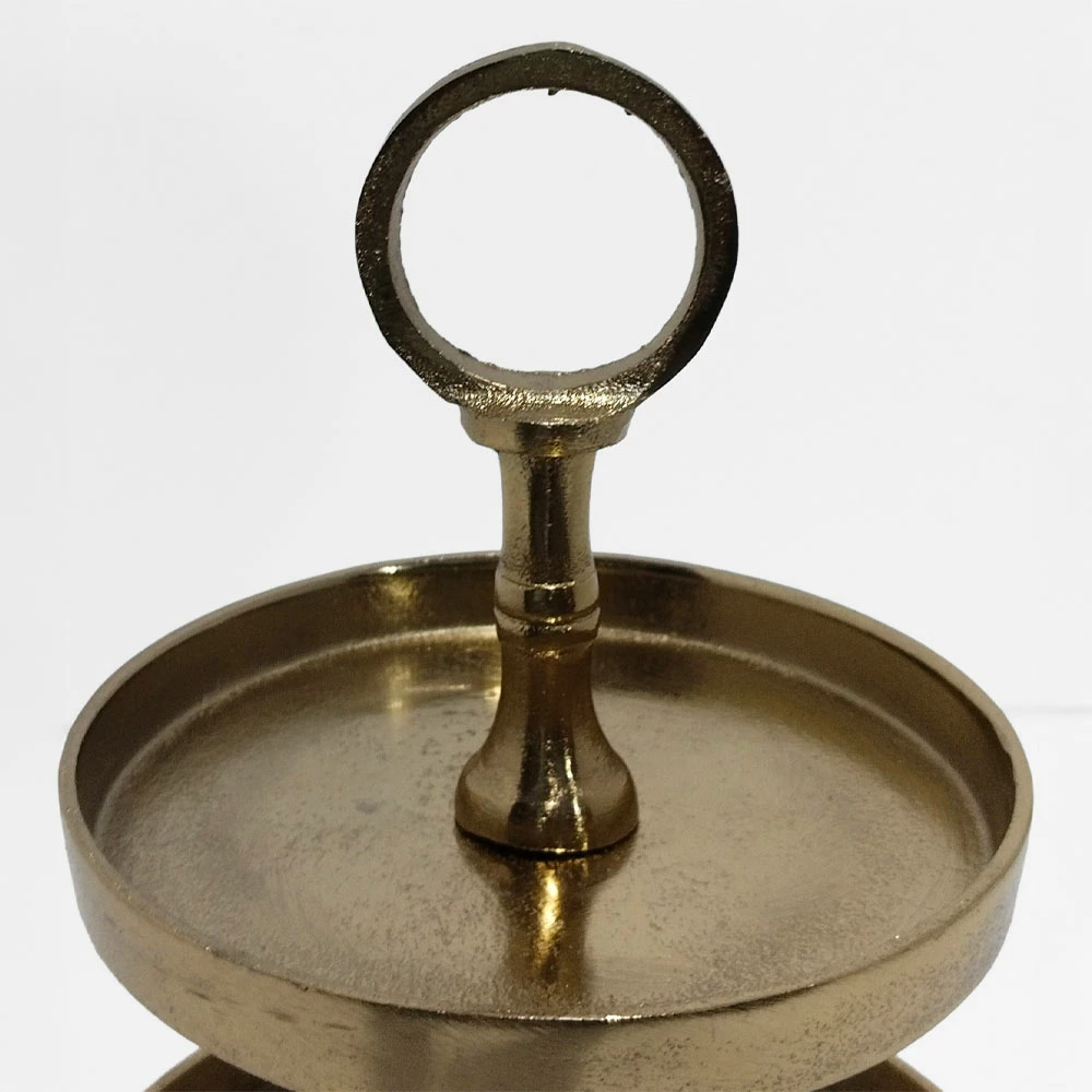 Stendë servirëse 3 nivele, alumin, ngjyrë ari, 22x22x36cm