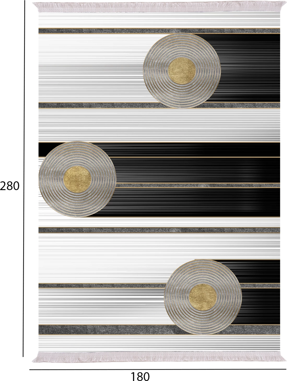 Tepih për dhomë ndeje JOSIANE me franja bardhë-zi-ari 180x280cm.FH7723.24 6