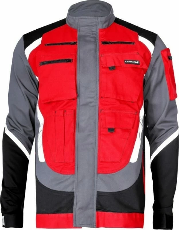 Jaketë pune LAHTI PRO L4040605, 2XL, 100% pambuk, zi-gri-kuqe