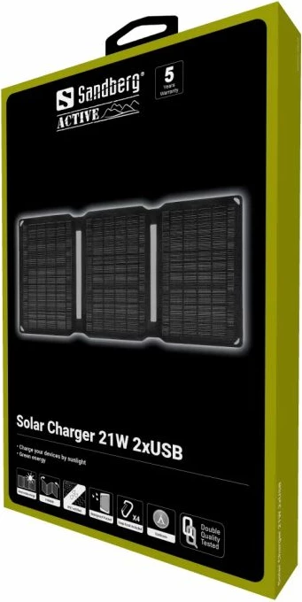 Karikues solar SANDBERG 420-70 21W 2x USB-A, i zi, me 4 karabina
